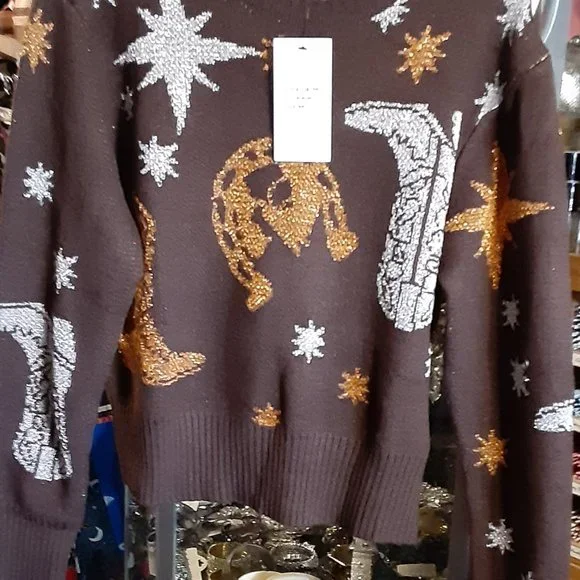 BLUE B BROWN METALIC COWGIRL SWEATER - Picture 2 of 2